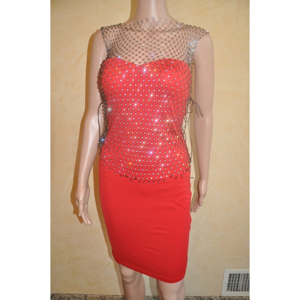Two Piece Red Dress with Net European Designer